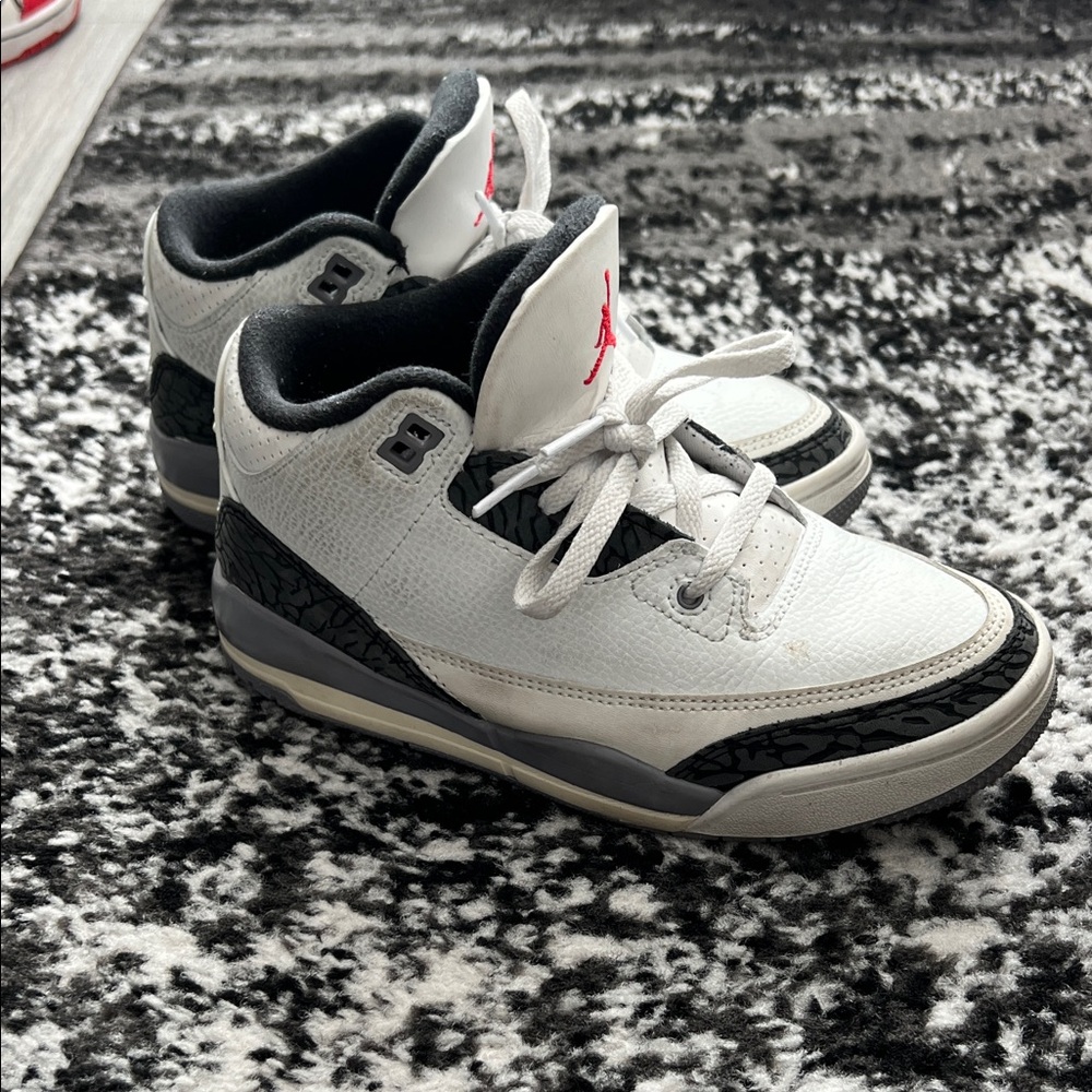 Jordan Kids White and Black Sneakers with Red Logo